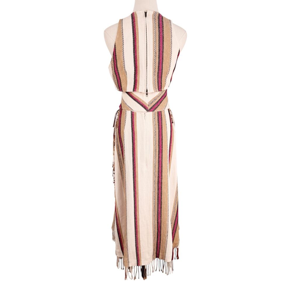 Ulla Johnson Caterina Maxi Dress Cream Linen Striped Cut Out Fringe Boho Size 6 - Picture 8 of 16